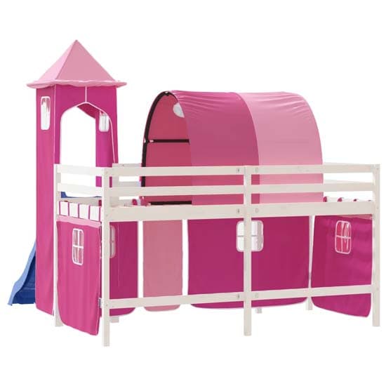 Destin Pinewood Kids Loft Bed In White With Pink Tower_7