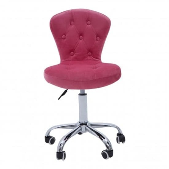 Detra Rolling Home And Office Velvet Chair In Pink_2