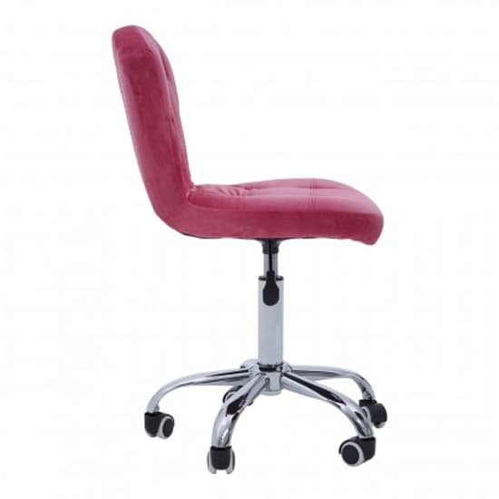 Detra Rolling Home And Office Velvet Chair In Pink_3