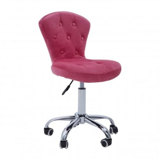 Detra Rolling Home And Office Velvet Chair In Pink_1