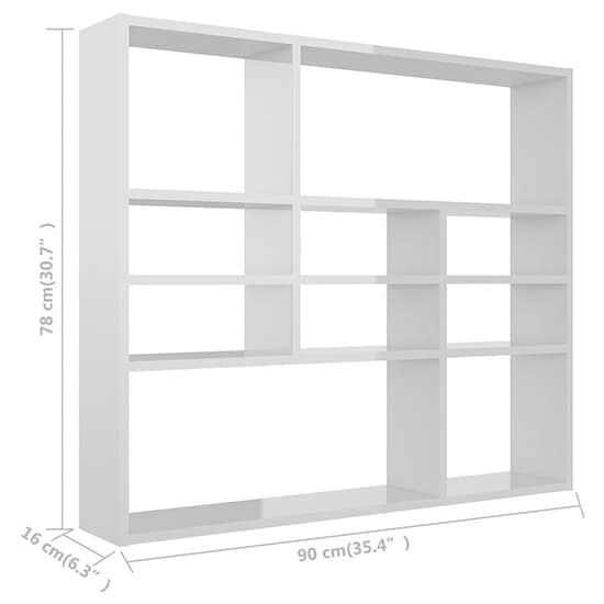 Deus High Gloss Wall Shelf With 10 Compartments In White_4