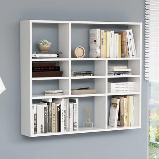 Deus High Gloss Wall Shelf With 10 Compartments In White_1