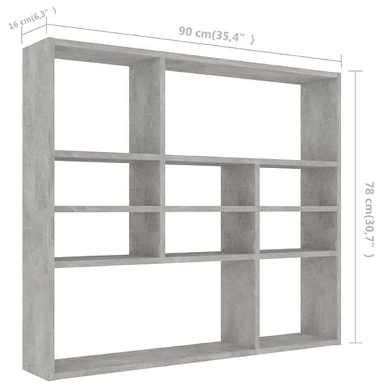 Deus Wooden Wall Shelf With 10 Compartments In Concrete Effect_4