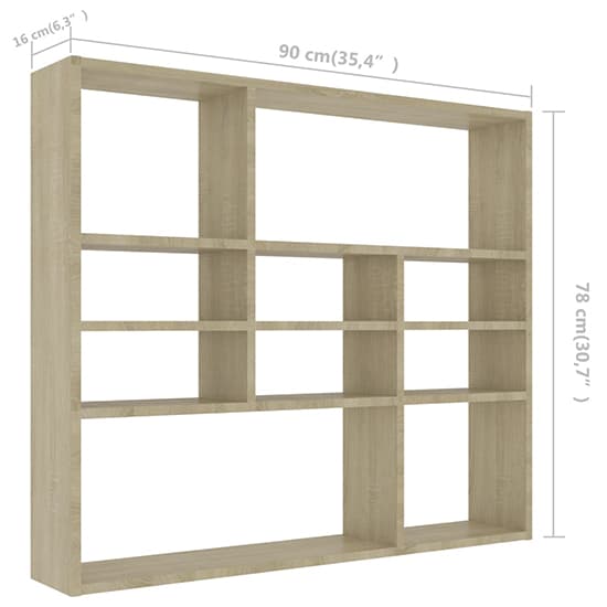 Deus Wooden Wall Shelf With 10 Compartments In Sonoma Oak_4
