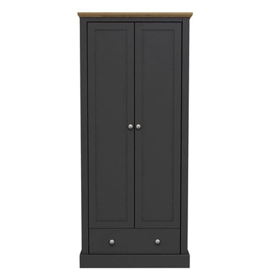 Devan Wooden Wardrobe With 2 Doors And 1 Drawer In Charcoal