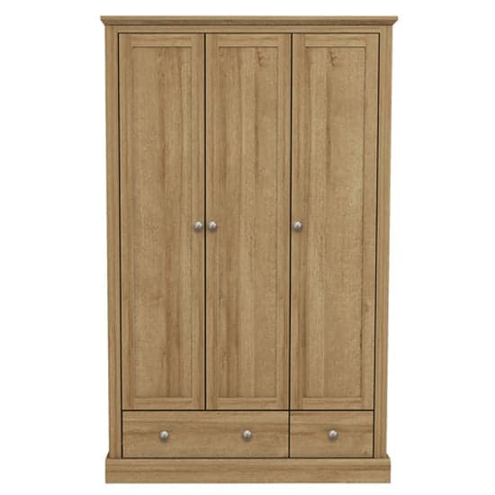 Devan Wooden Wardrobe With 3 Doors And 2 Drawers In Oak_1