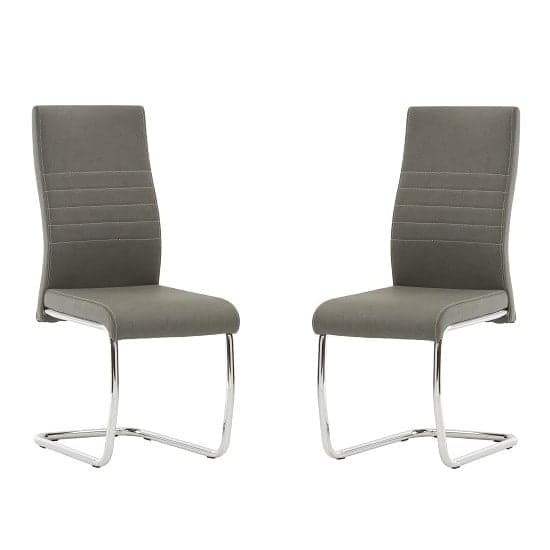 Devan Cantilever Dining Chair In Grey Faux Leather In A Pair