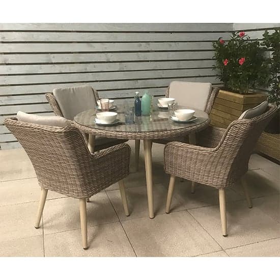Deven Outdoor Round Dining Table With 4 Chairs In Fine Grey_2
