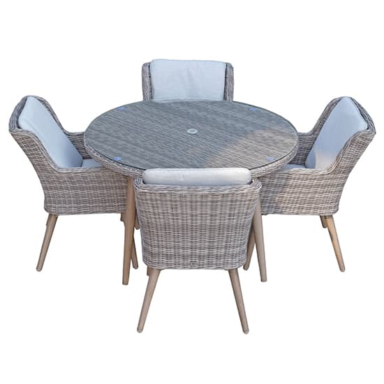 Deven Outdoor Round Dining Table With 4 Chairs In Fine Grey_3