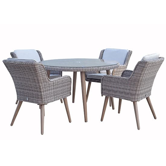 Deven Outdoor Round Dining Table With 4 Chairs In Fine Grey_4