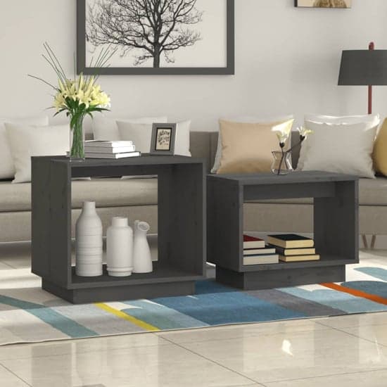 Devery Pine Wood Nest Of 2 Coffee Tables In Grey_1
