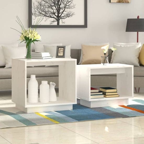 Devery Pine Wood Nest Of 2 Coffee Tables In White_1