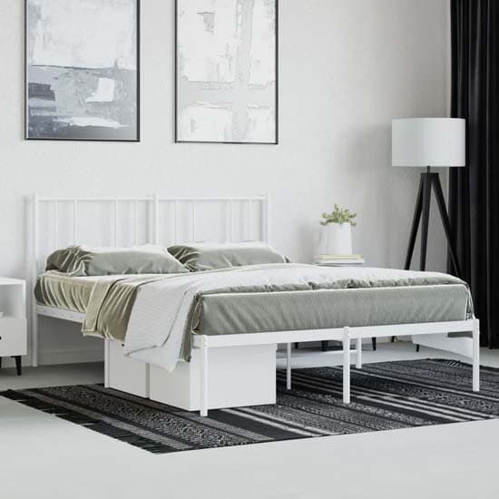 Devlin Metal Small Double Bed With Headboard In White_1