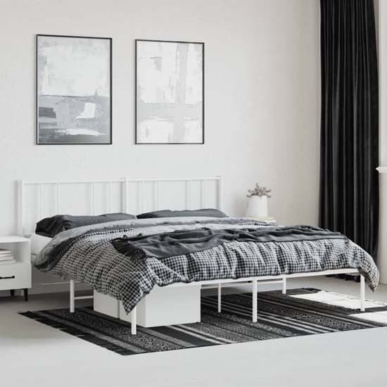 Devlin Metal Super King Size Bed With Headboard In White_1