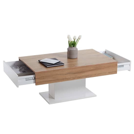 Dewei High Gloss Coffee Table In White And Antique Oak_4