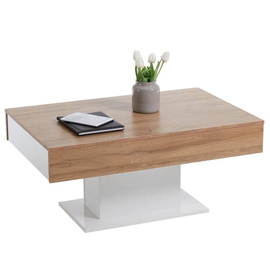 Dewei High Gloss Coffee Table In White And Antique Oak_1