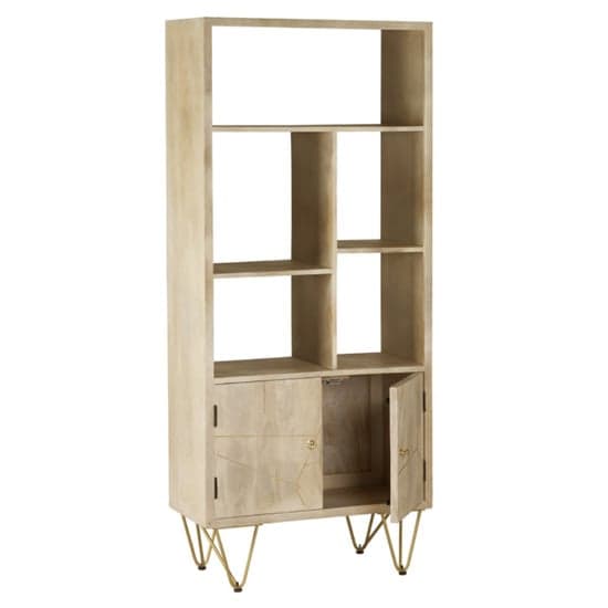Dhort Wooden Bookcase In Natural With 2 Doors 5 Shelves_3