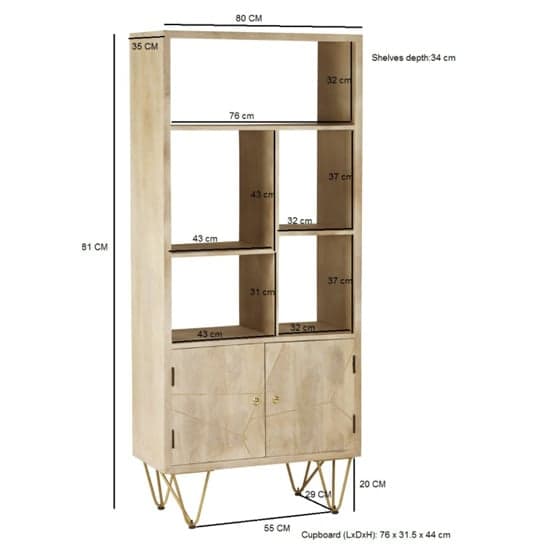 Dhort Wooden Bookcase In Natural With 2 Doors 5 Shelves_4