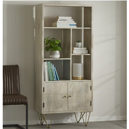 Dhort Wooden Bookcase In Natural With 2 Doors 5 Shelves_1