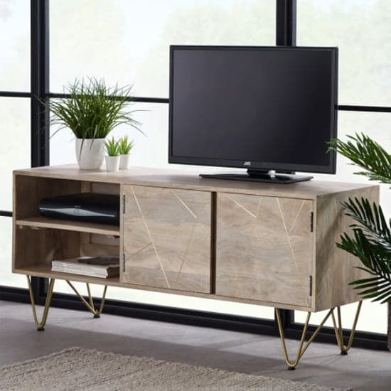Dhort Wooden TV Stand In Natural With 2 Doors 1 Shelf_1