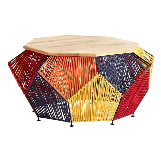 Diadem Octagonal Wooden Coffee Table With Multicolor Frame_2