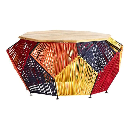 Diadem Octagonal Wooden Coffee Table With Multicolor Frame_1