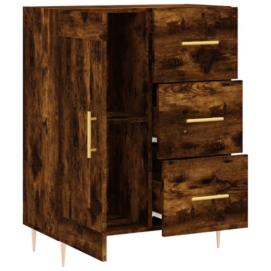 Didim Wooden Sideboard With 1 Door 3 Drawers In Smoked Oak_4
