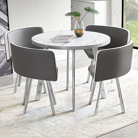 Diego Round Gloss Marble Effect Dining Table Set in Diva_2