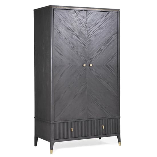 Dileta Wooden Wardrobe With 2 Doors And 2 Drawers In Ebony_1