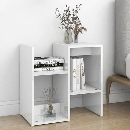Dimitar High Gloss Bedside Cabinet In White_2