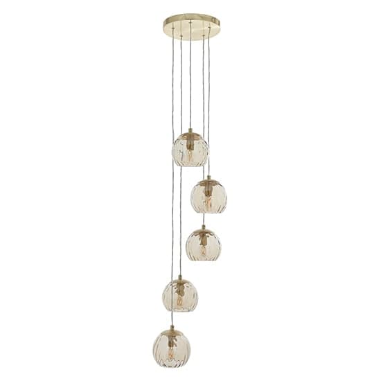 Dimple 5 Lights Dimpled Glass Shade Pendant Light In Champagne_2