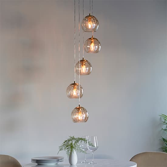 Dimple 5 Lights Dimpled Glass Shade Pendant Light In Champagne_3