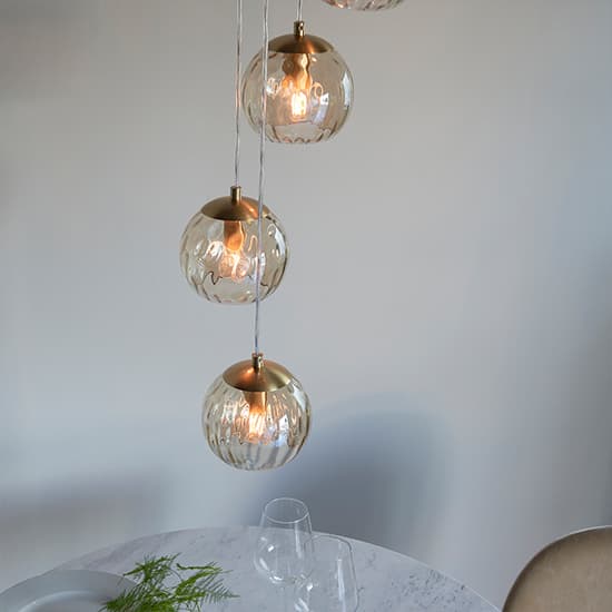 Dimple 5 Lights Dimpled Glass Shade Pendant Light In Champagne_4