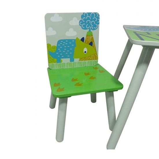 Dinosaur Kids Square Table With 2 Chairs In Green And White_2