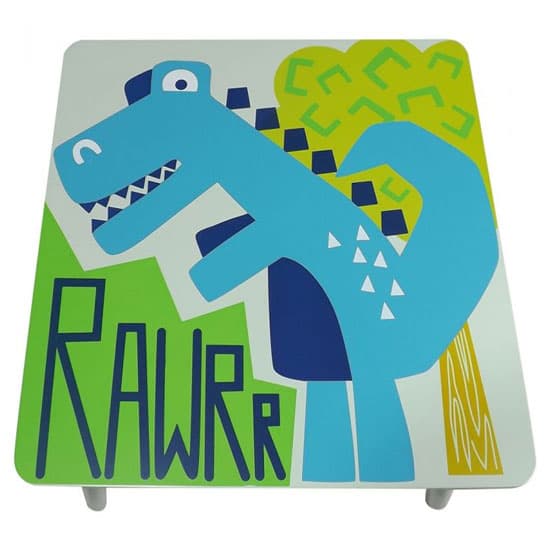 Dinosaur Kids Square Table With 2 Chairs In Green And White_3