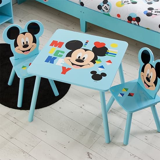 Disney Mickey Mouse Childrens Wooden Table And 2 Chairs In Blue_2