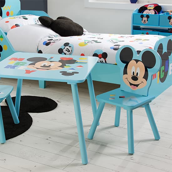 Disney Mickey Mouse Childrens Wooden Table And 2 Chairs In Blue_3