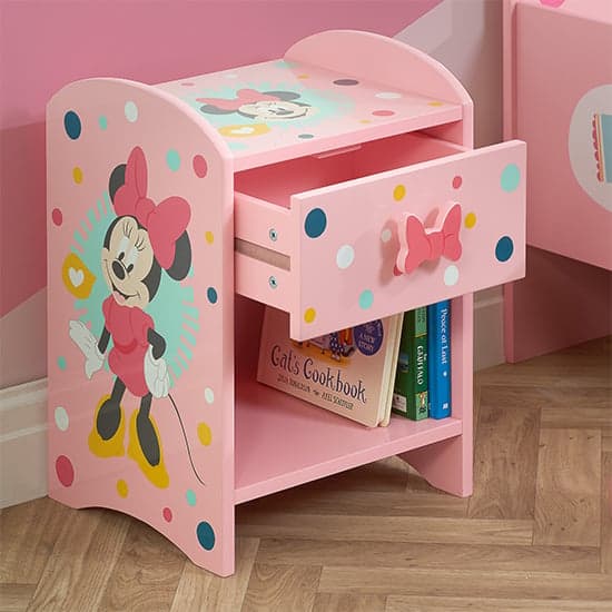 Disney Minnie Mouse Childrens Wooden Bedside Table In Pink_2