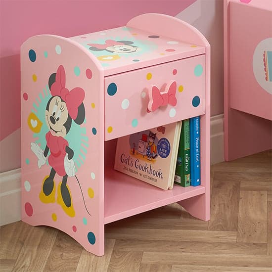 Disney Minnie Mouse Childrens Wooden Bedside Table In Pink_1