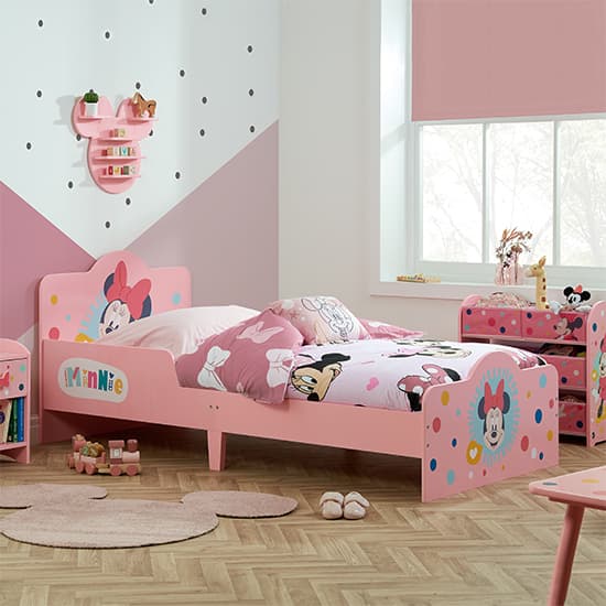 Disney Minnie Mouse Childrens Wooden Single Bed In Pink_1