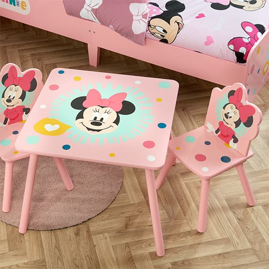 Disney Minnie Mouse Childrens Wooden Table And 2 Chairs In Pink_2