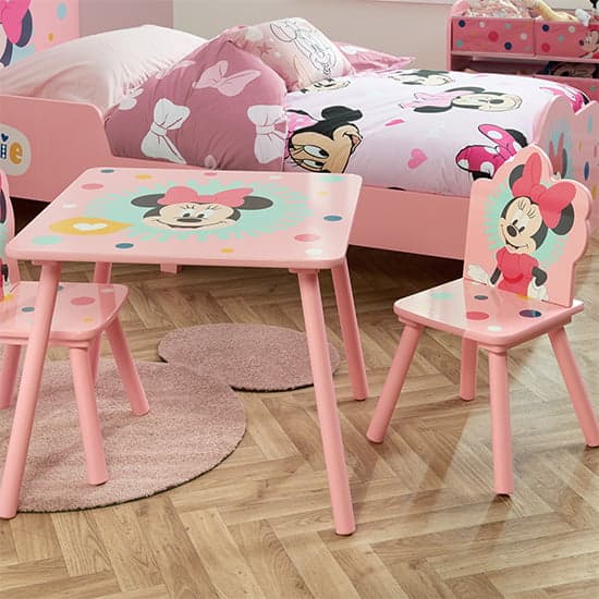 Disney Minnie Mouse Childrens Wooden Table And 2 Chairs In Pink_4