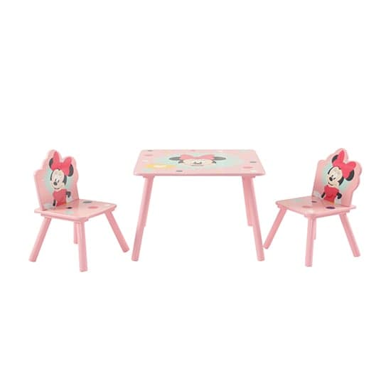 Disney Minnie Mouse Childrens Wooden Table And 2 Chairs In Pink_5