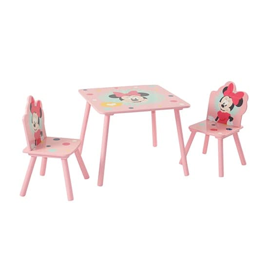 Disney Minnie Mouse Childrens Wooden Table And 2 Chairs In Pink_6