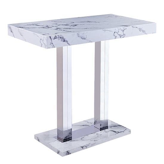 Diva Marble Effect High Gloss Bar Table Rectangular In White_2