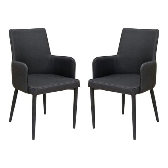 Divina Black Fabric Upholstered Carver Dining Chairs In Pair_1
