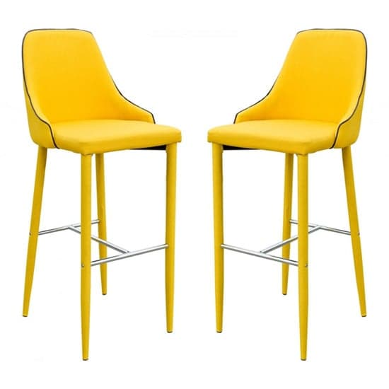Divina Yellow Fabric Upholstered Bar Stools In Pair_1
