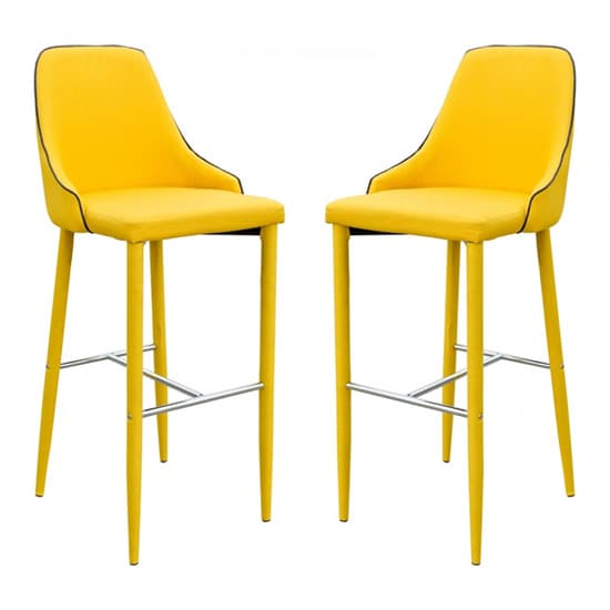 Divina Yellow Fabric Upholstered Bar Stools In Pair Furniture in Fashion