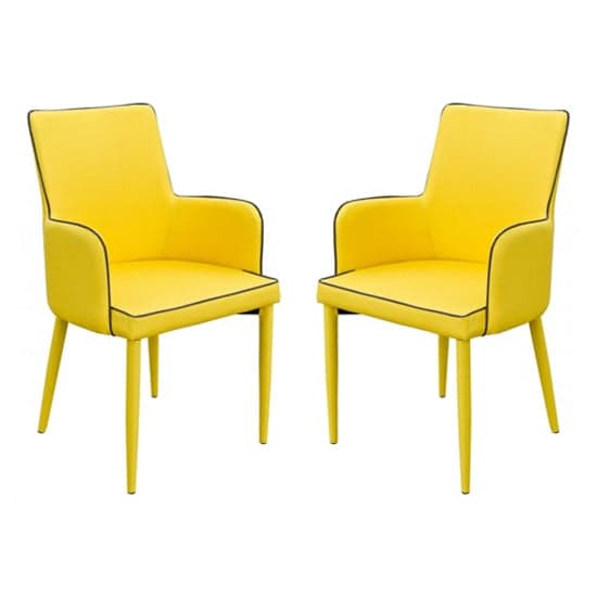 Divina Yellow Fabric Upholstered Carver Dining Chairs In Pair_1