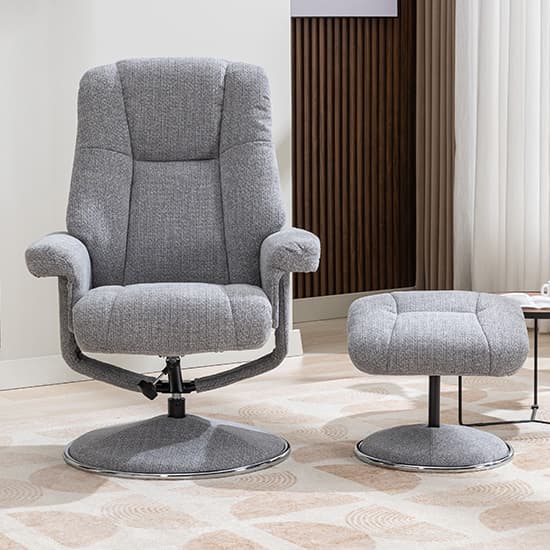 Dollis Fabric Swivel Recliner Chair And Stool In Chacha Dove_5